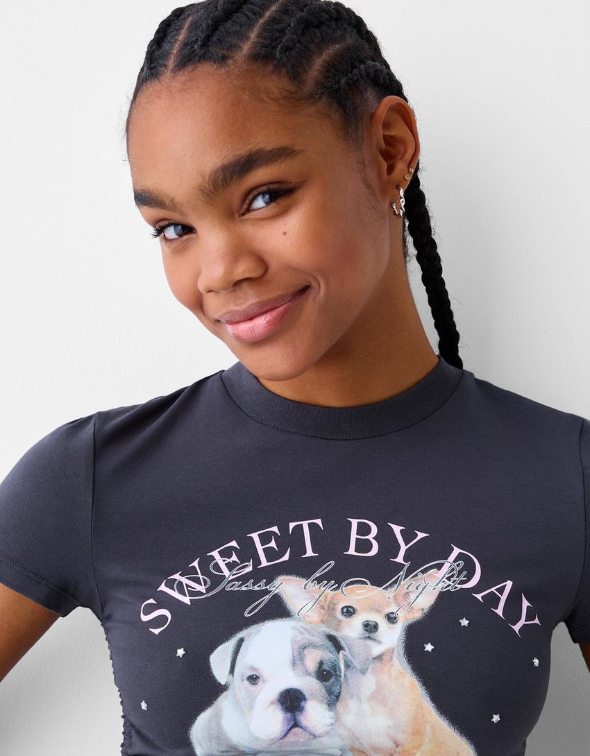 Short sleeve T-shirt with print-Grey-5