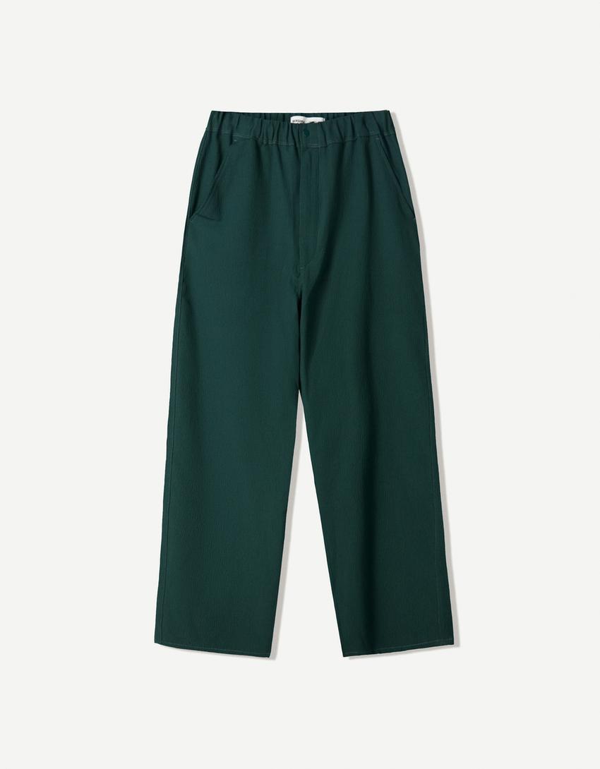 Pleated baggy jogger trousers-Green-3