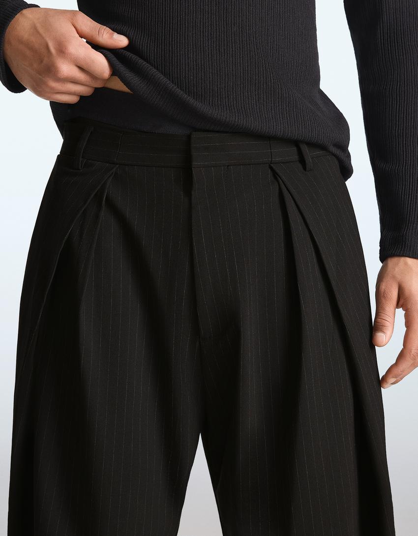 Super baggy tailored darted trousers-Black