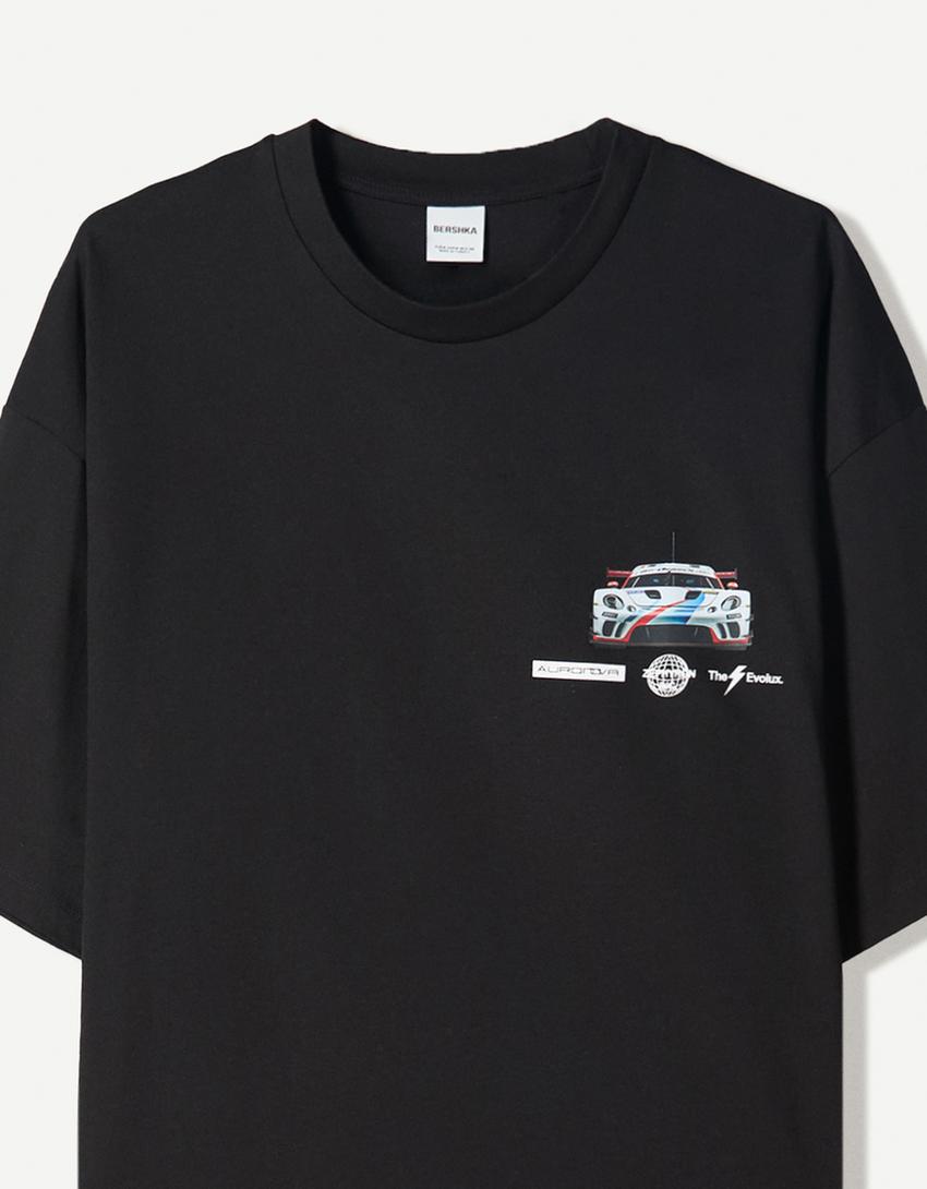 Κοντομάνικη μπλούζα με τύπωμα-Μαύρο