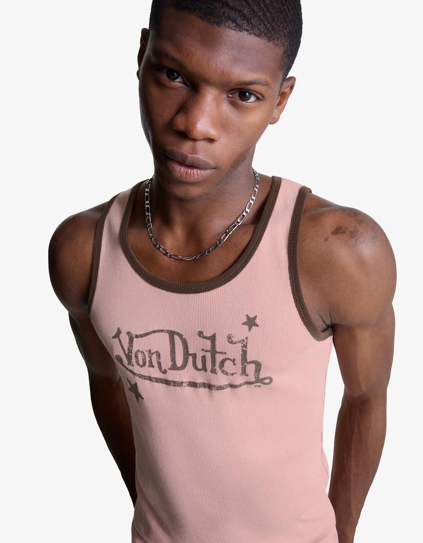 Von Dutch rib baskılı askılı tişört-Pembe-2