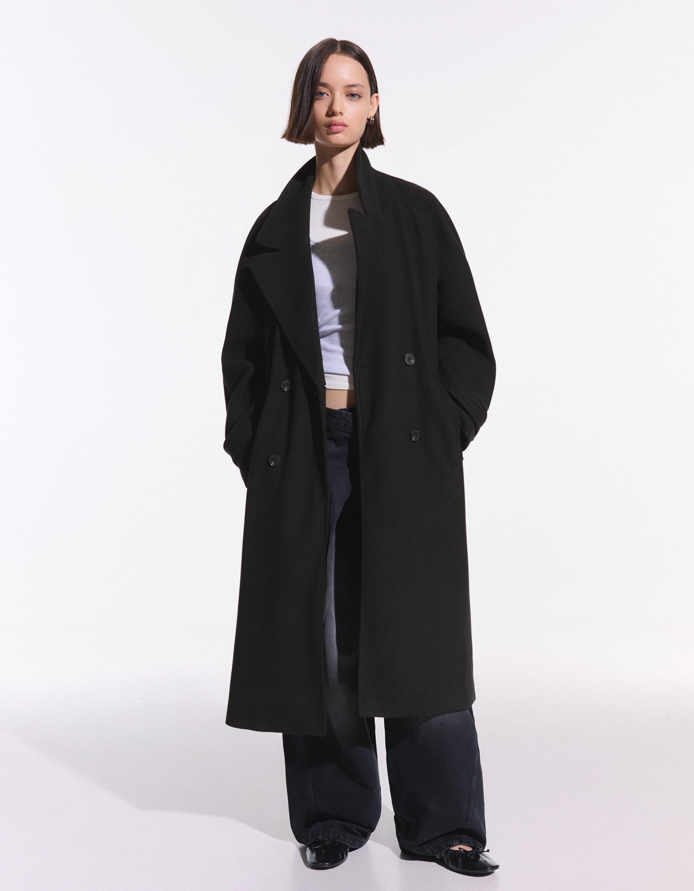Bershka Weicher Trenchcoat Mit Gürtel Damen Xxs Schwarz