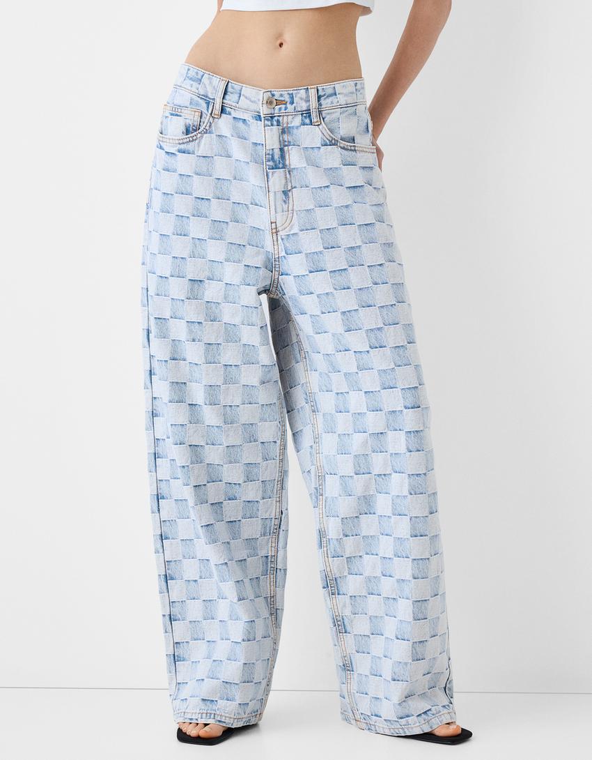 Jean super baggy jacquard-Bleu lavé-1