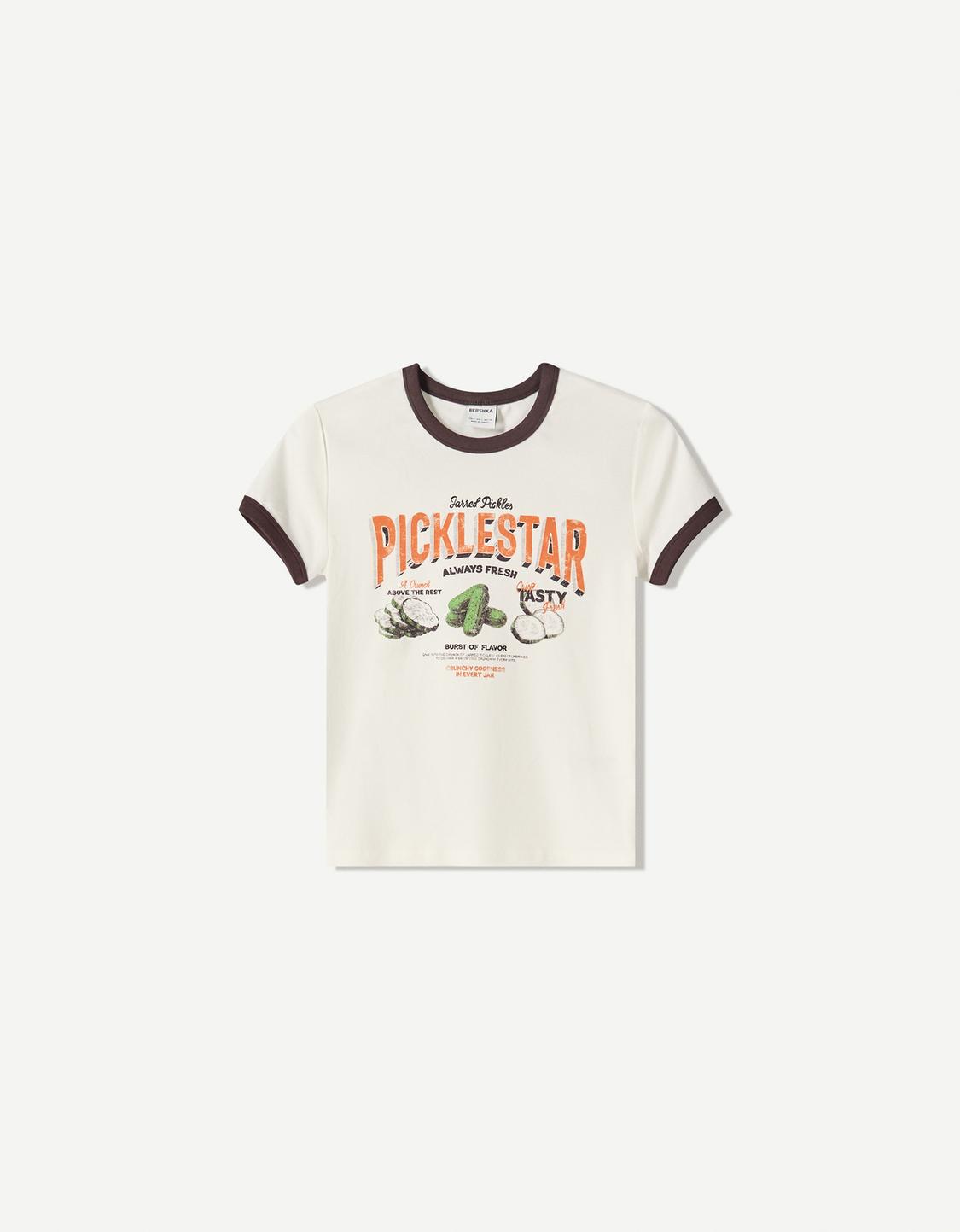 Printed ribbed short sleeve T-shirt