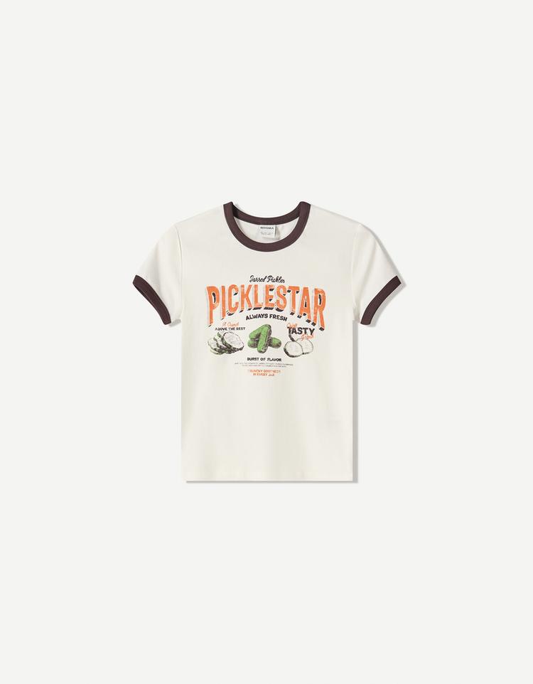 Printed ribbed short sleeve T-shirt