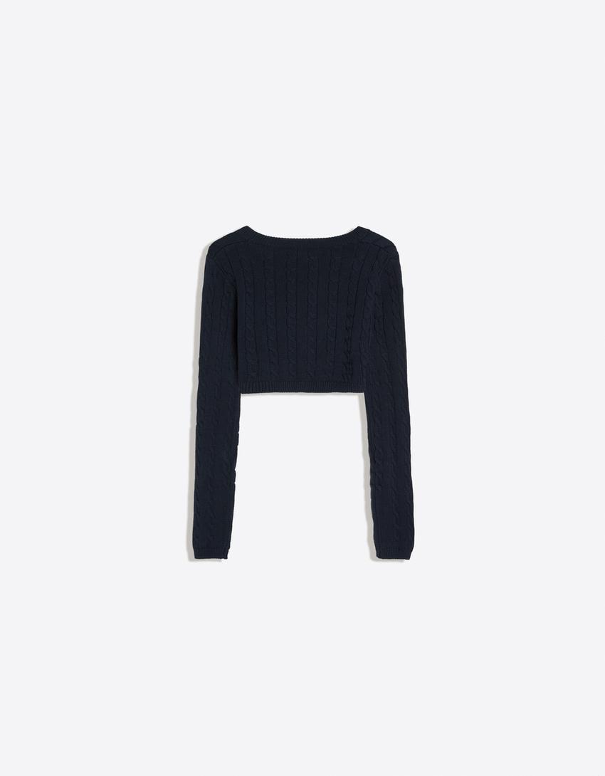 Chaqueta cropped punto trenzado-Marino