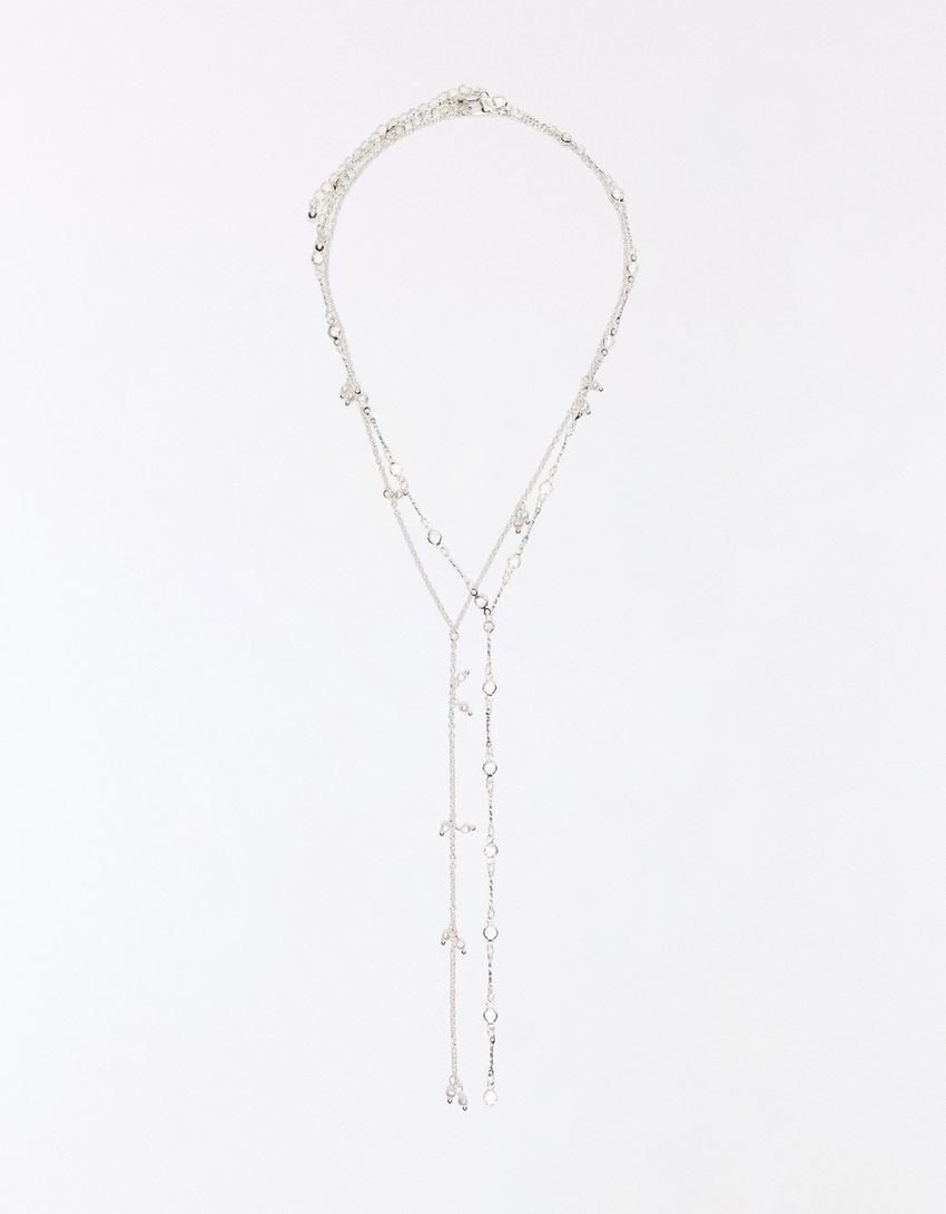 Beaded lariat chain pack-Silver