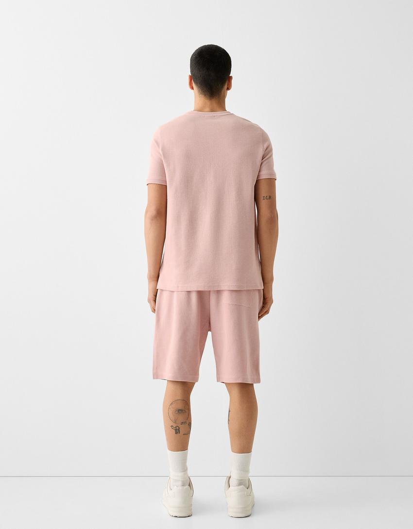Bermuda relaxed fit molleton texturé-Rose-0