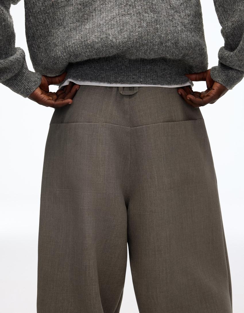 Super baggy tailored fit trousers-Khaki