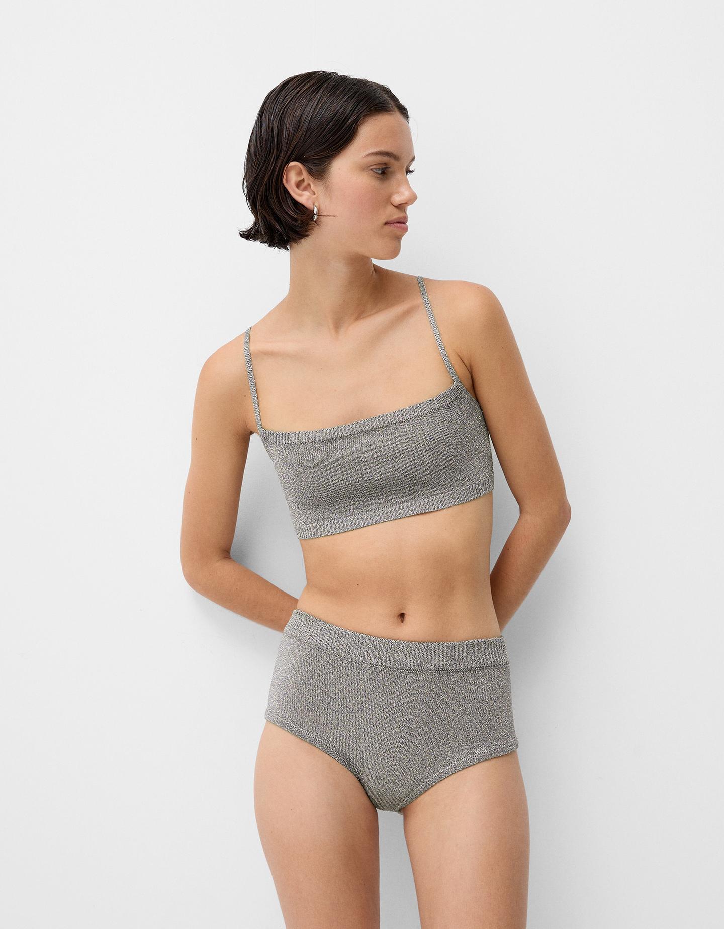 Bershka Short Mini Punto Metalizado Mujer M Plata