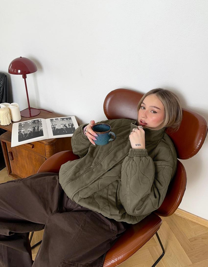 Jakna sa pletenicama i vezom-Kaki