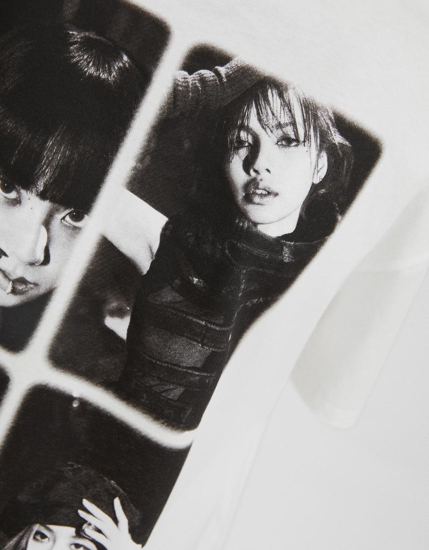 T-shirt Blackpink de manga curta com estampado-Gelo-6