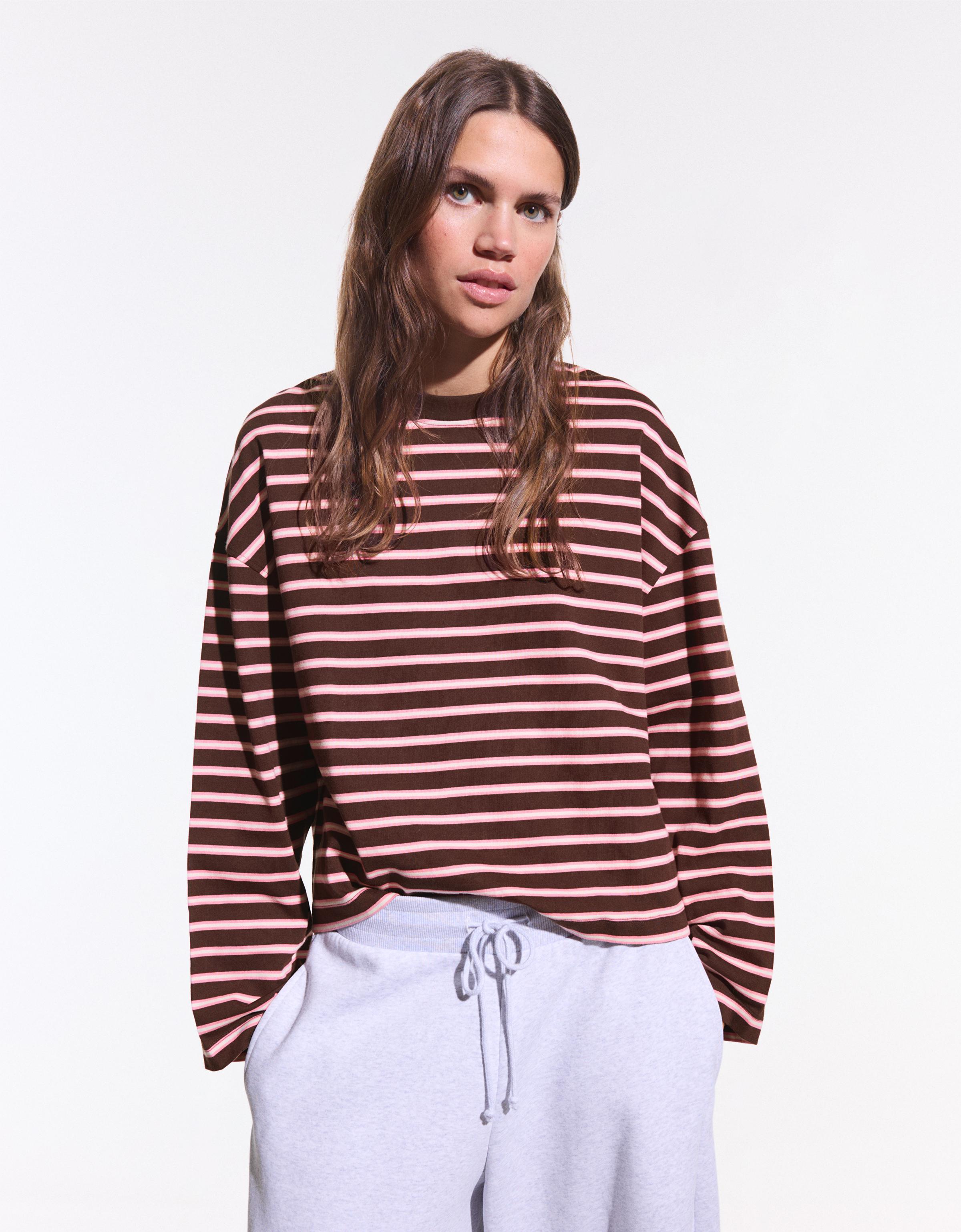 Bershka Langarmshirt Mit Print Damen Xs Braun