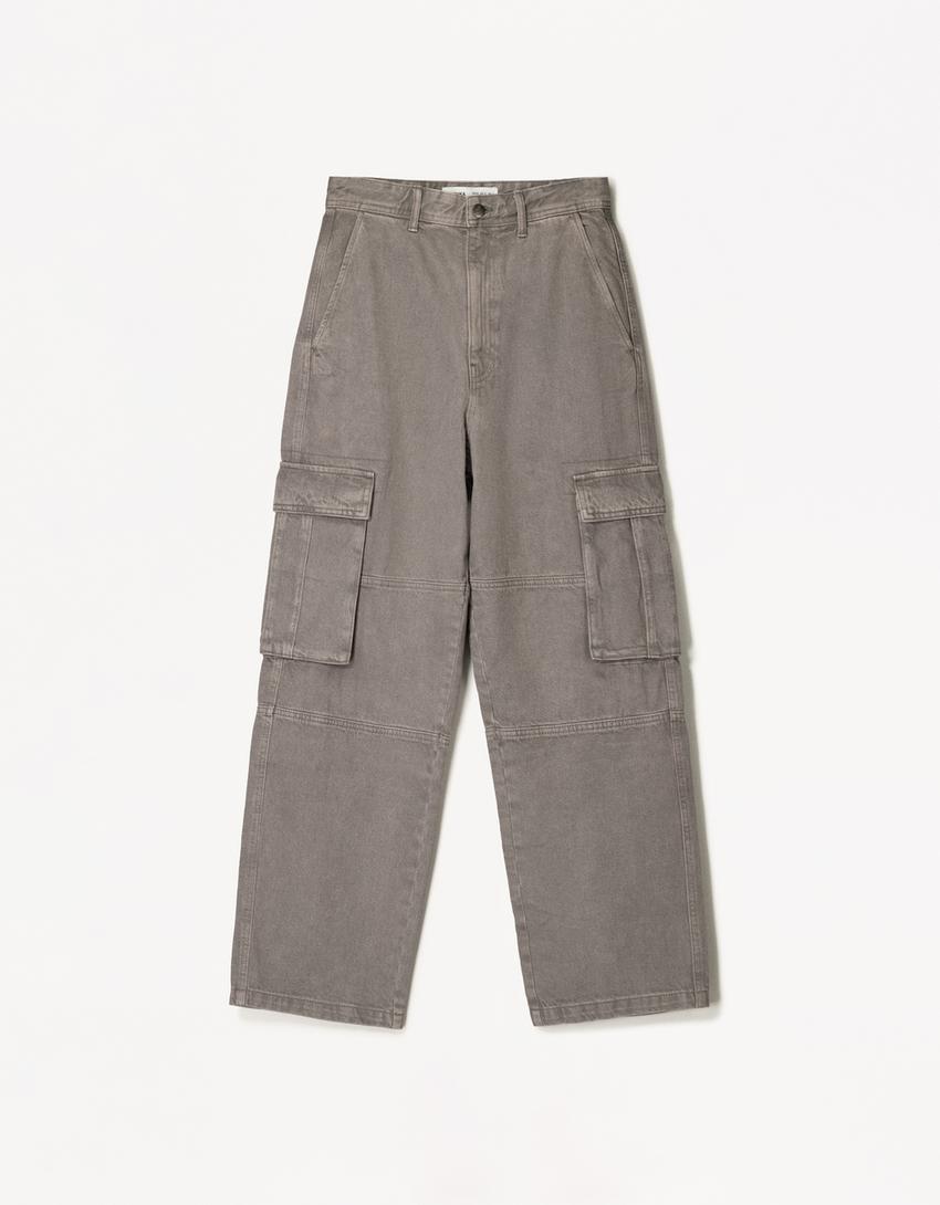 Spodnie cargo baggy-Szary-3