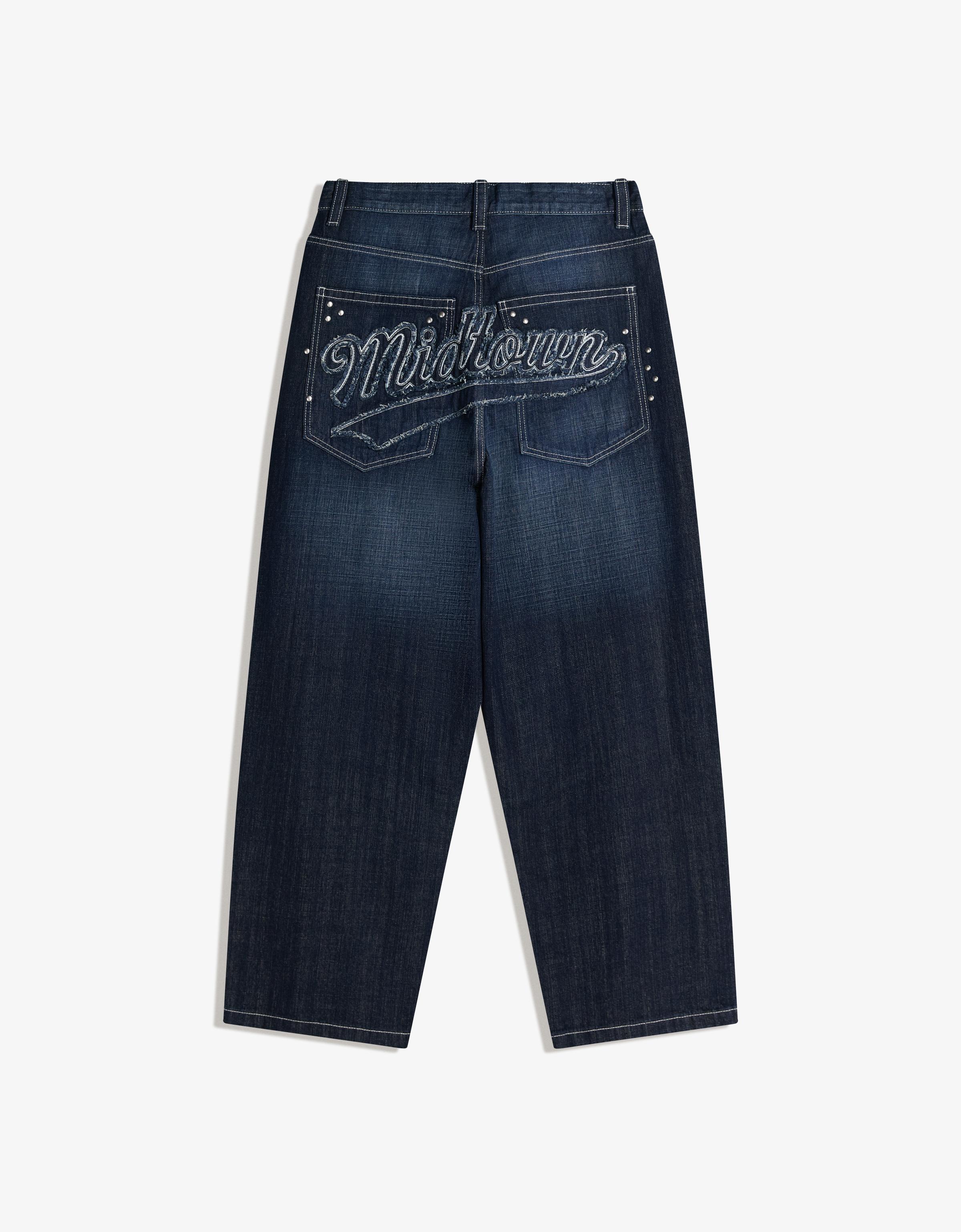 Super baggy jeans with stud patch - Navy