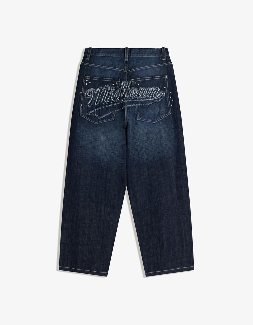 Superbaggy-Jeans mit Nieten-Patch-Marinenblau