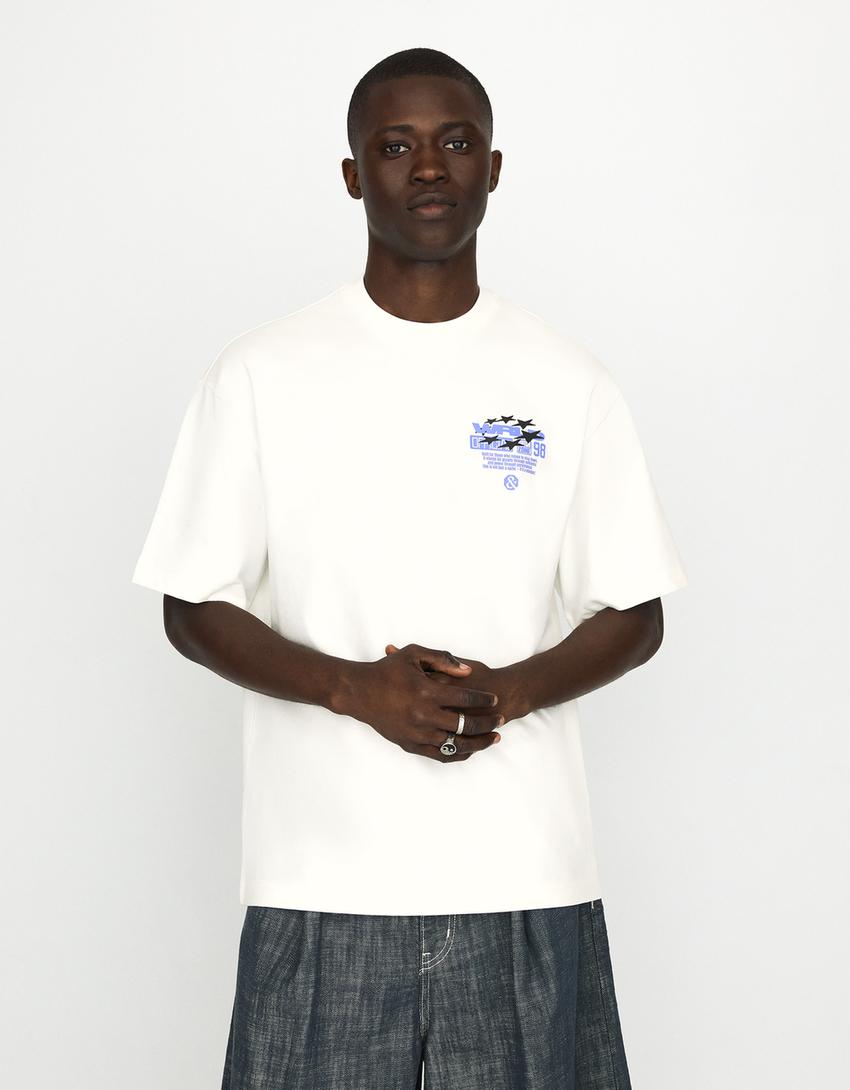 T-shirt manches courtes imprimé-Blanc