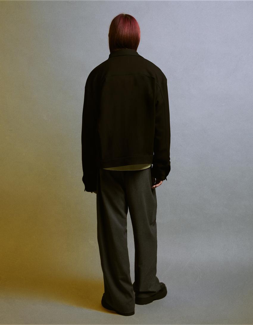 Zip-up boxy tailored fit overshirt-Black