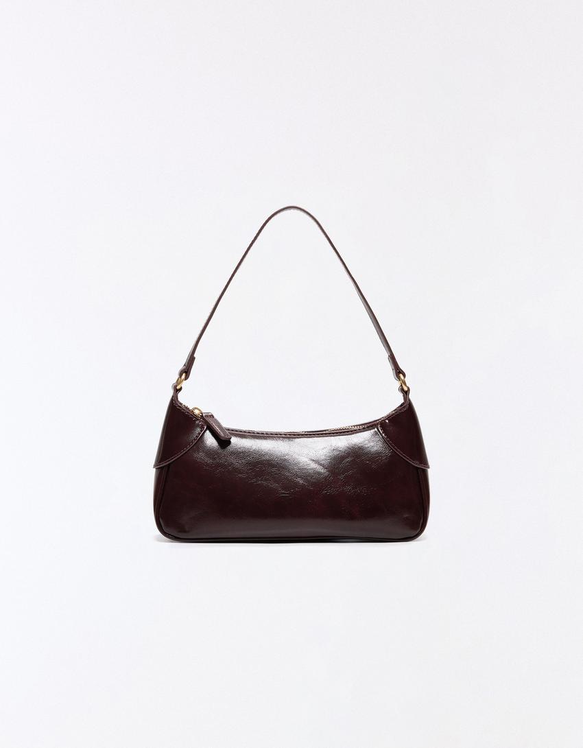 Leather effect shoulder bag-Brown