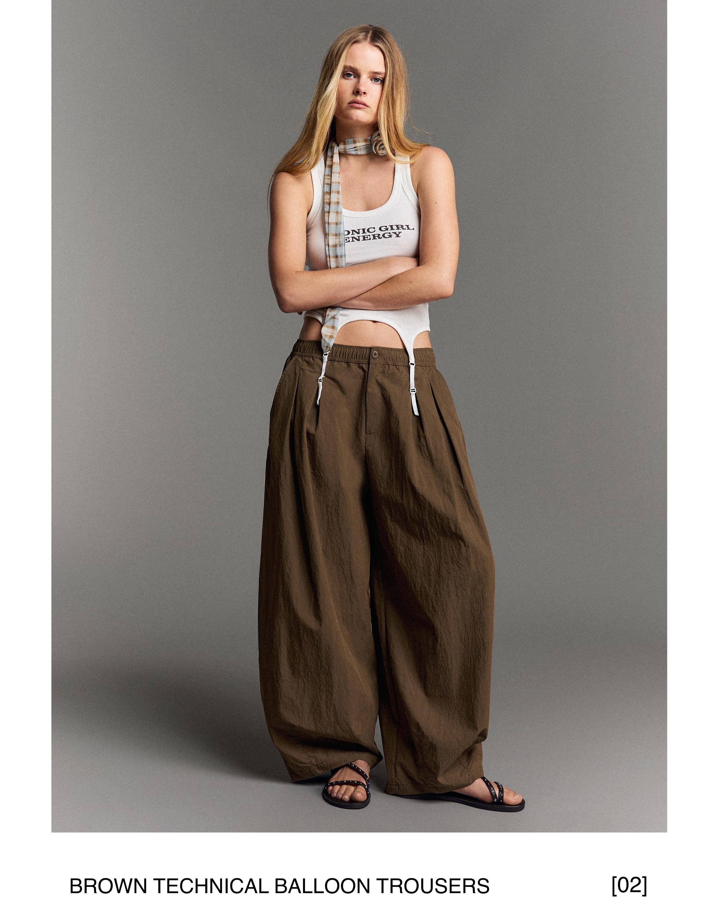 Technical cropped volume trousers — Brown