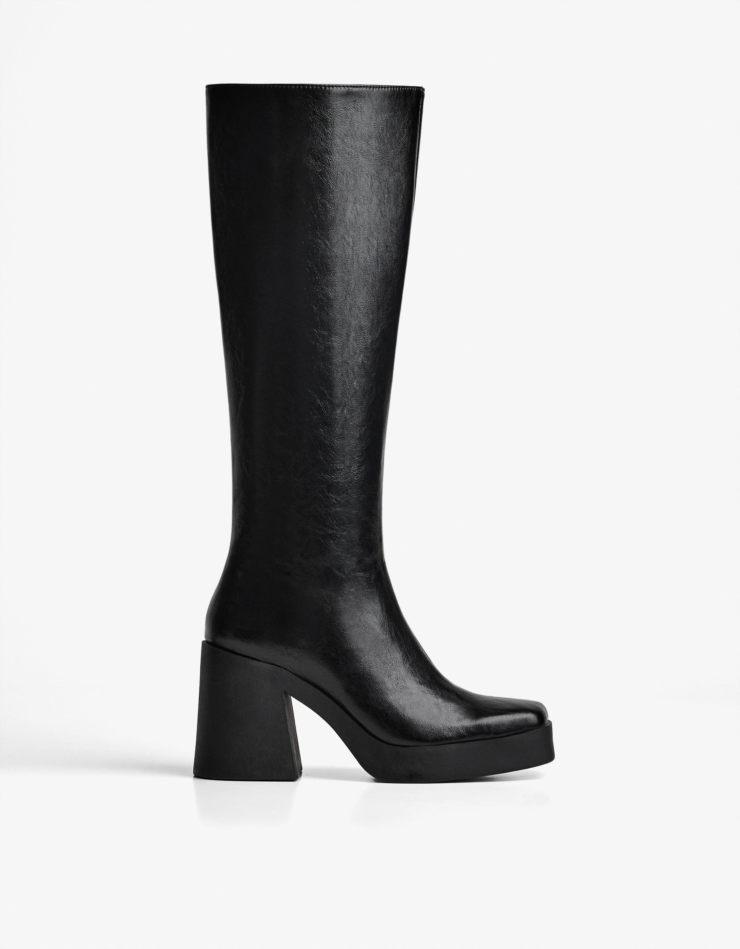 Bershka Stiefel Mit Plateauabsatz Damen 38 Schwarz