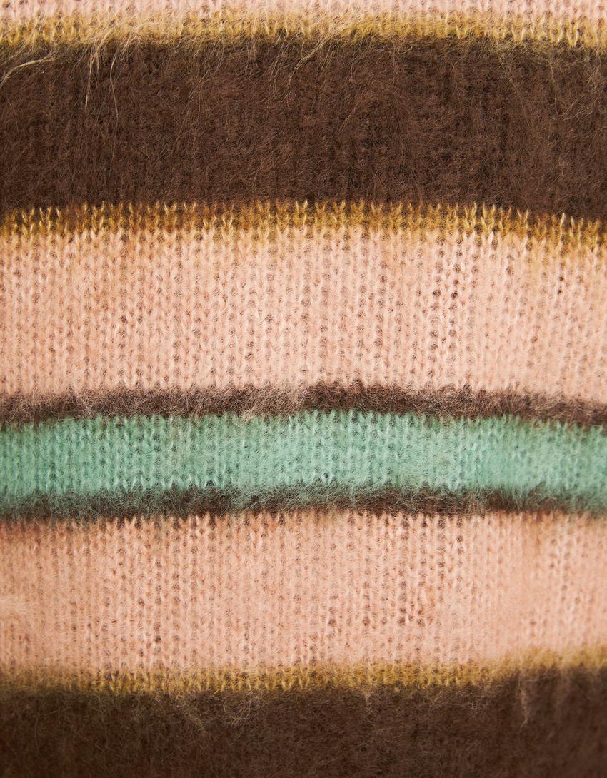 Pull fausse fourrure rayures-Rose-5