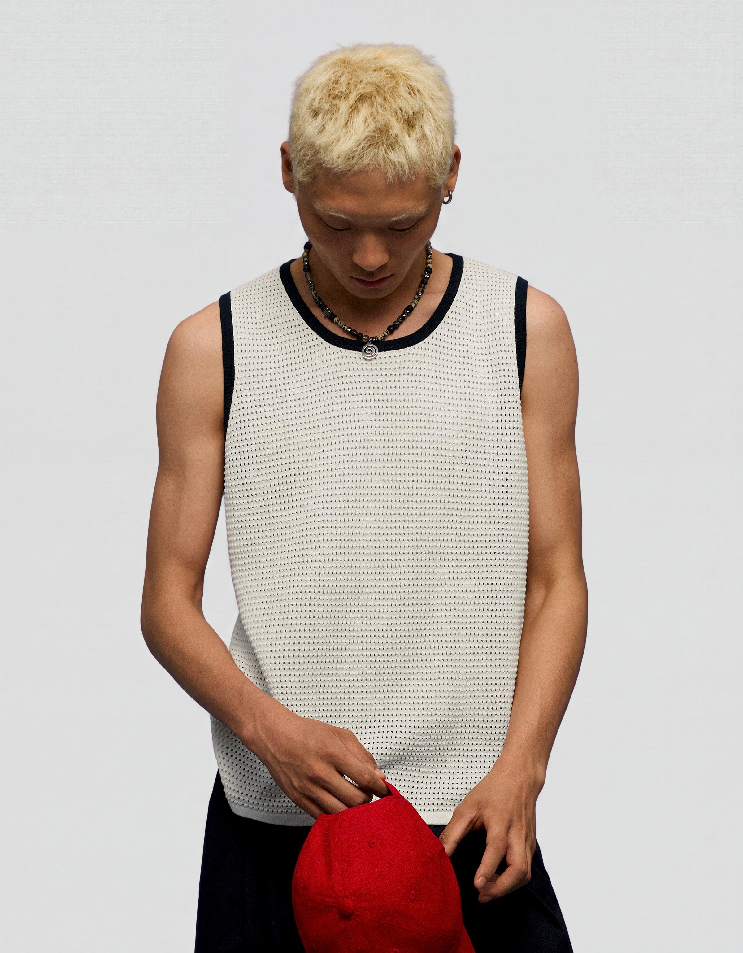 Contrast mesh vest top — Off white