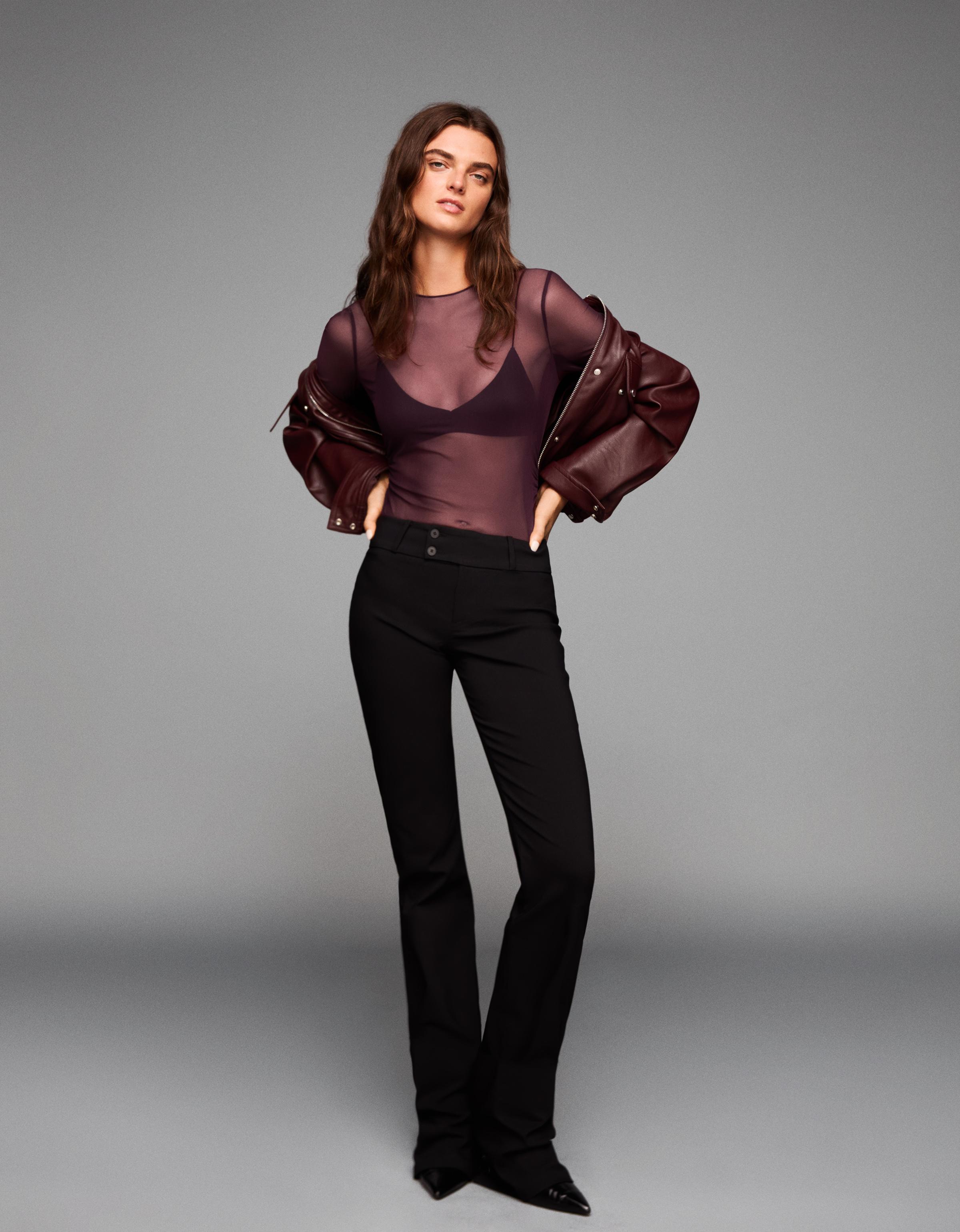 Bershka Body Mit Langen Tüllärmeln Damen L Violett