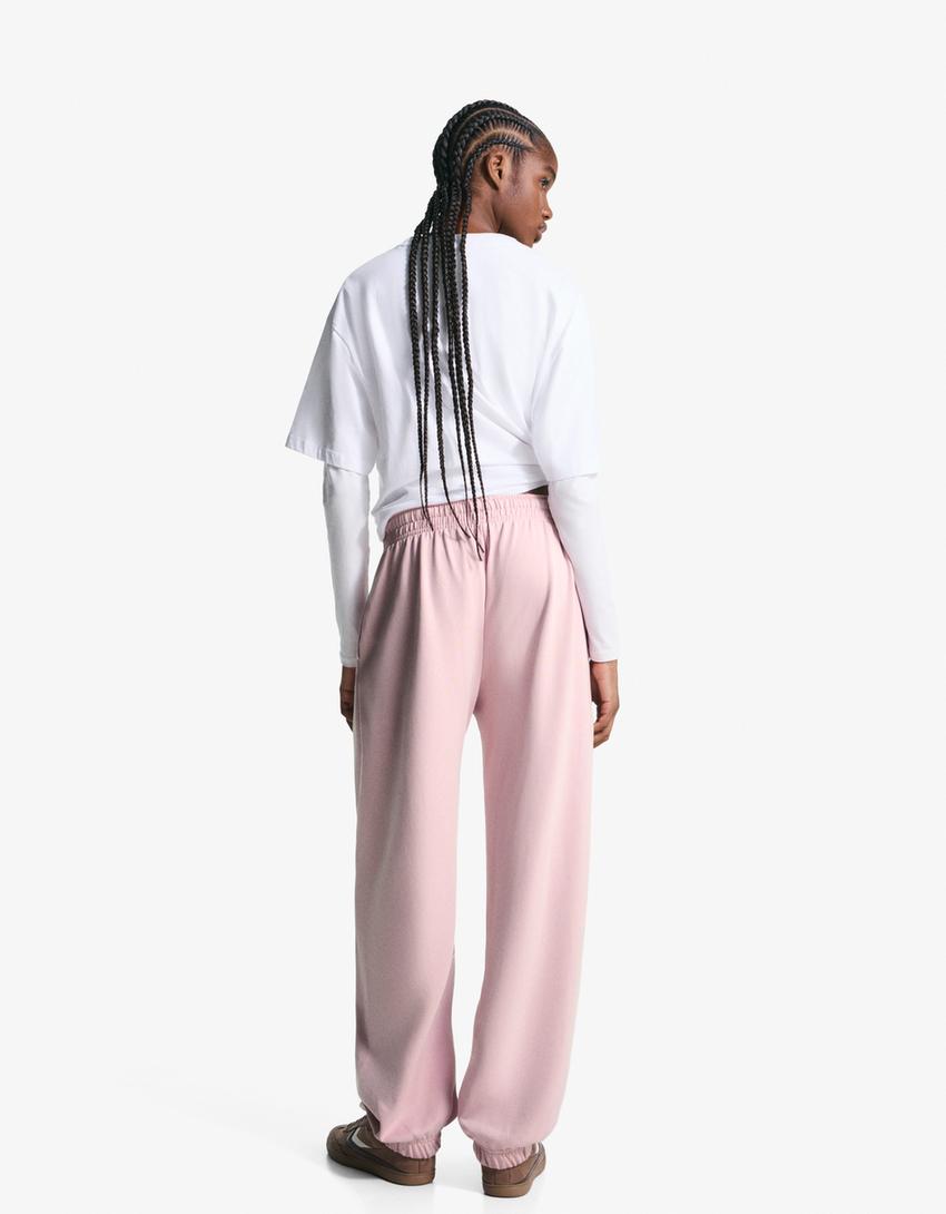 Pantaloni jogger flaușați-Roz