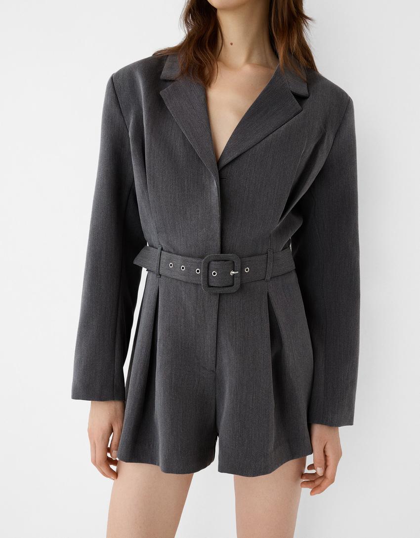 Oversize tailored romper with belt - Women | Bershka