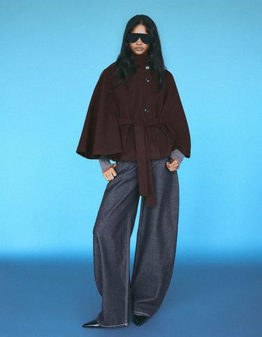 Cape jacket with funnel neck — Brown 3