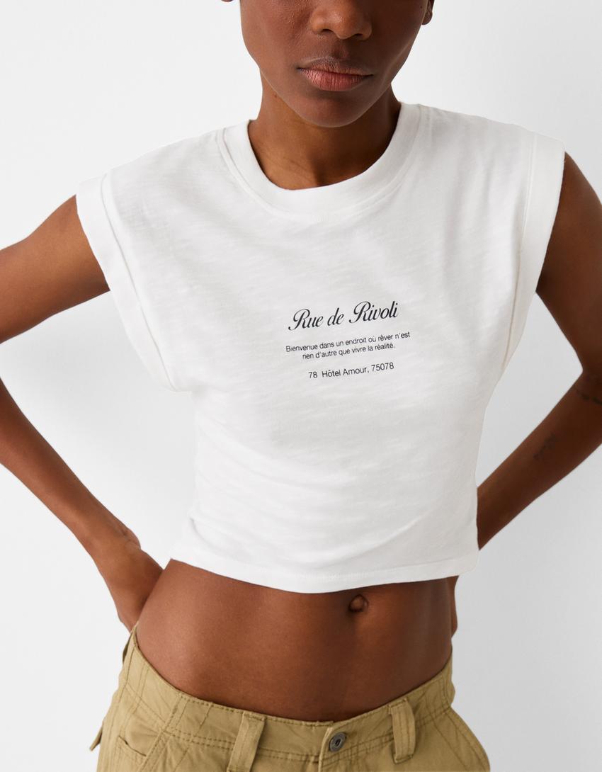 Printed sleeveless T-shirt-Off white-2