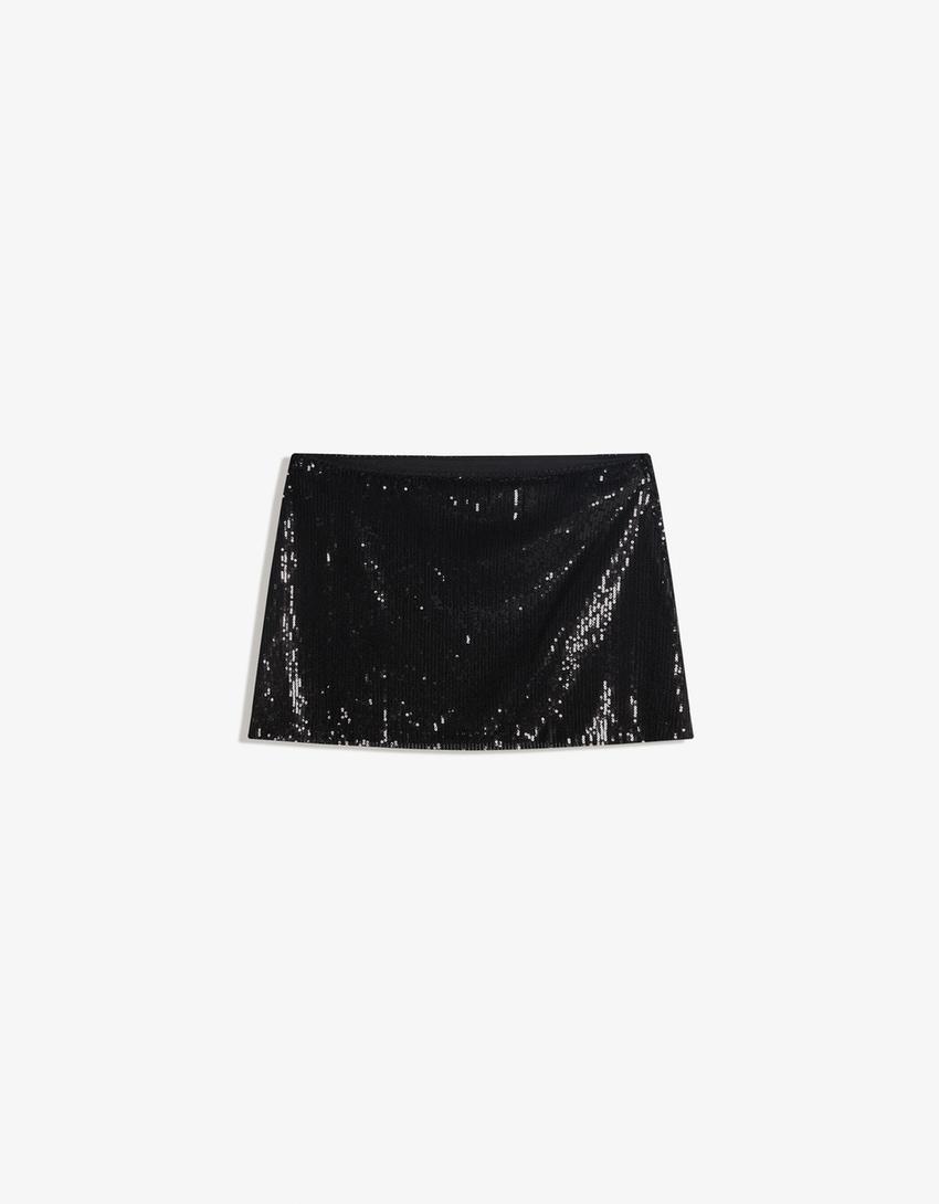 Sequinned mini skirt-Black