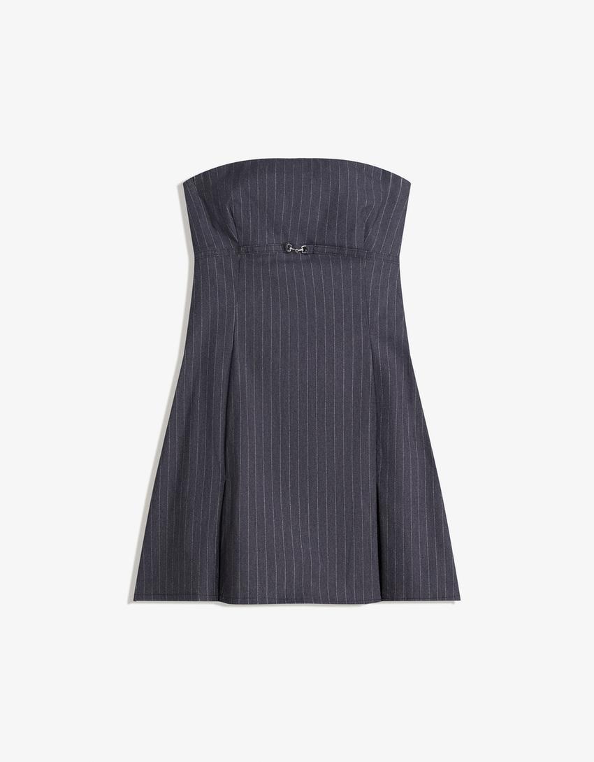 Vestito mini a fascia con cintura-Blu-3