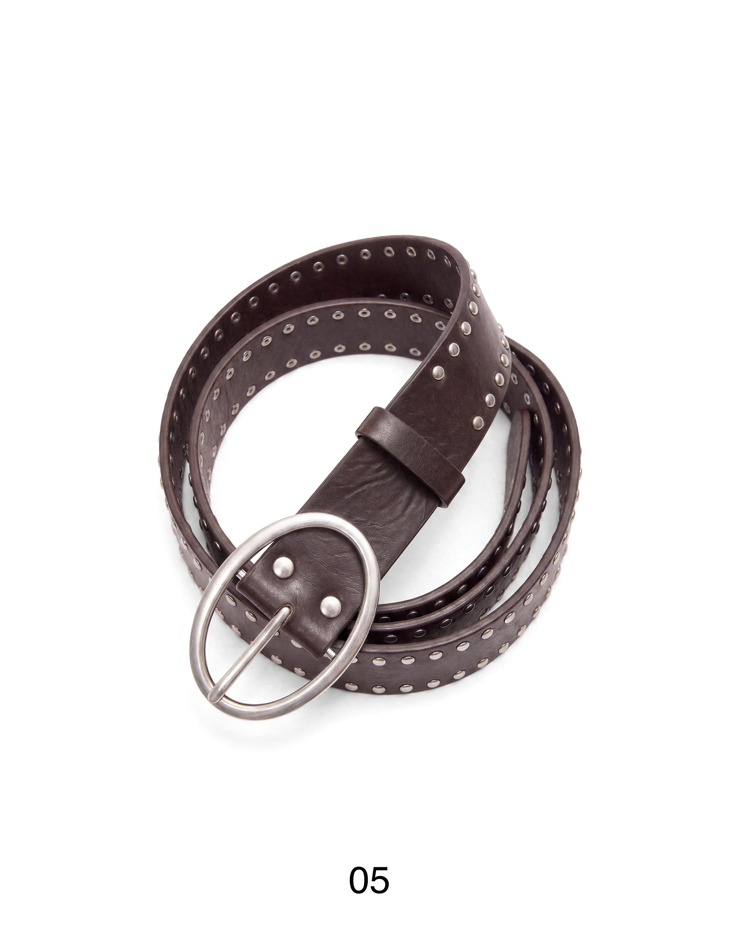 Studded oval buckle belt — Brown