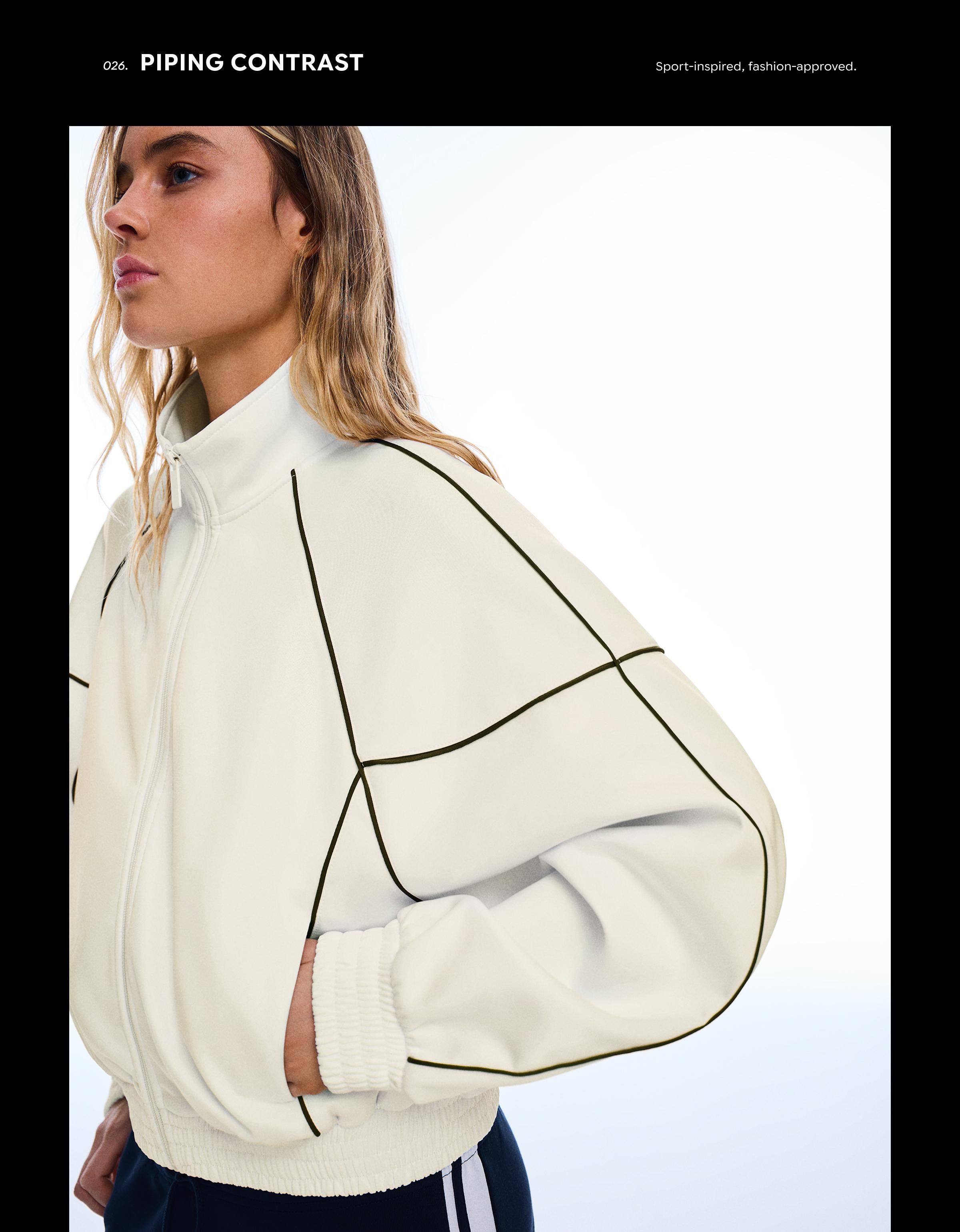 Contrast high neck jacket — Cream