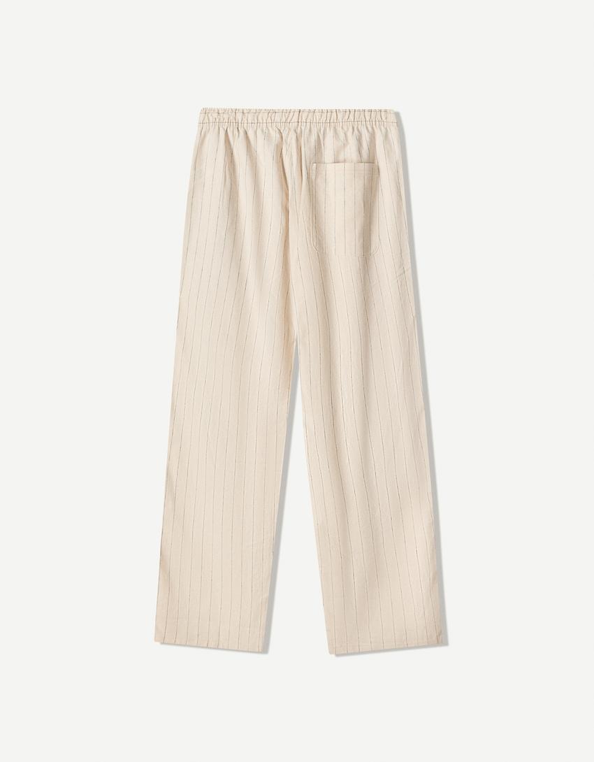Wide-leg linen blend jogger trousers-Beige-5