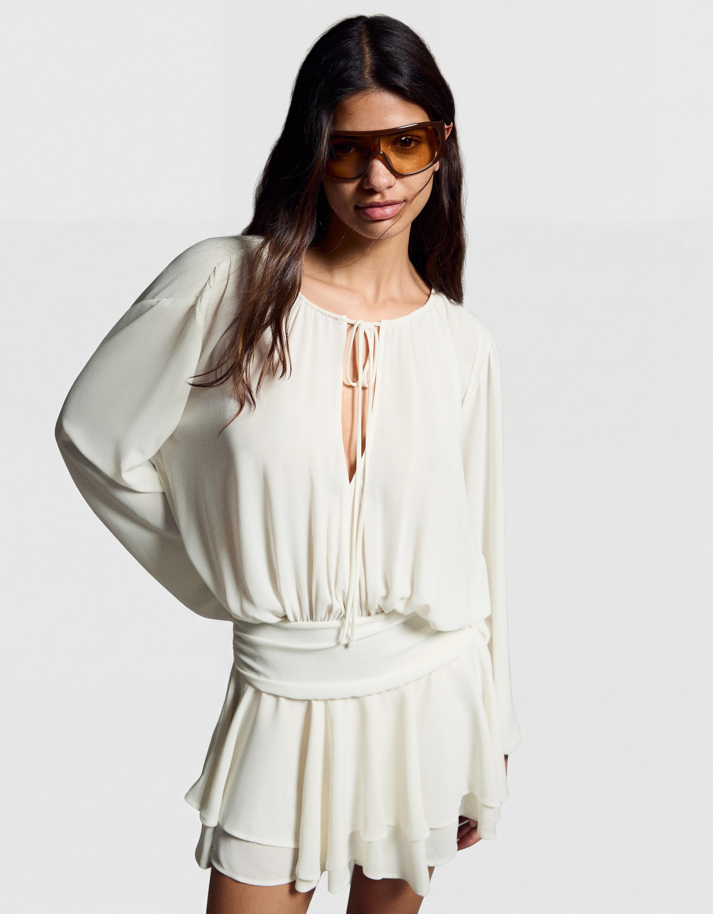 Kloş etekli kuşaklı mini elbise - Görsel 40