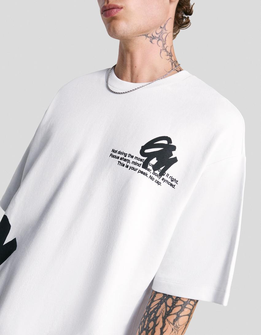 Printed short sleeve plush T-shirt-White-2