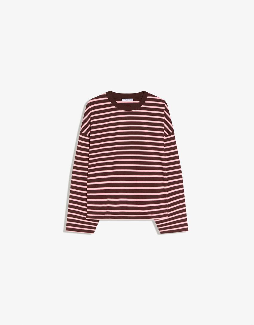 Printed long sleeve T-shirt-Brown