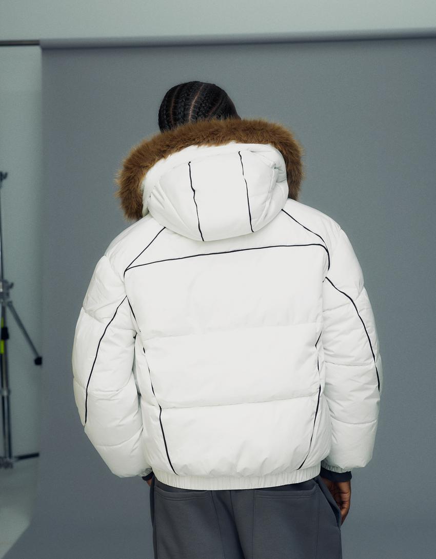 Technical jacket with faux fur hood-White