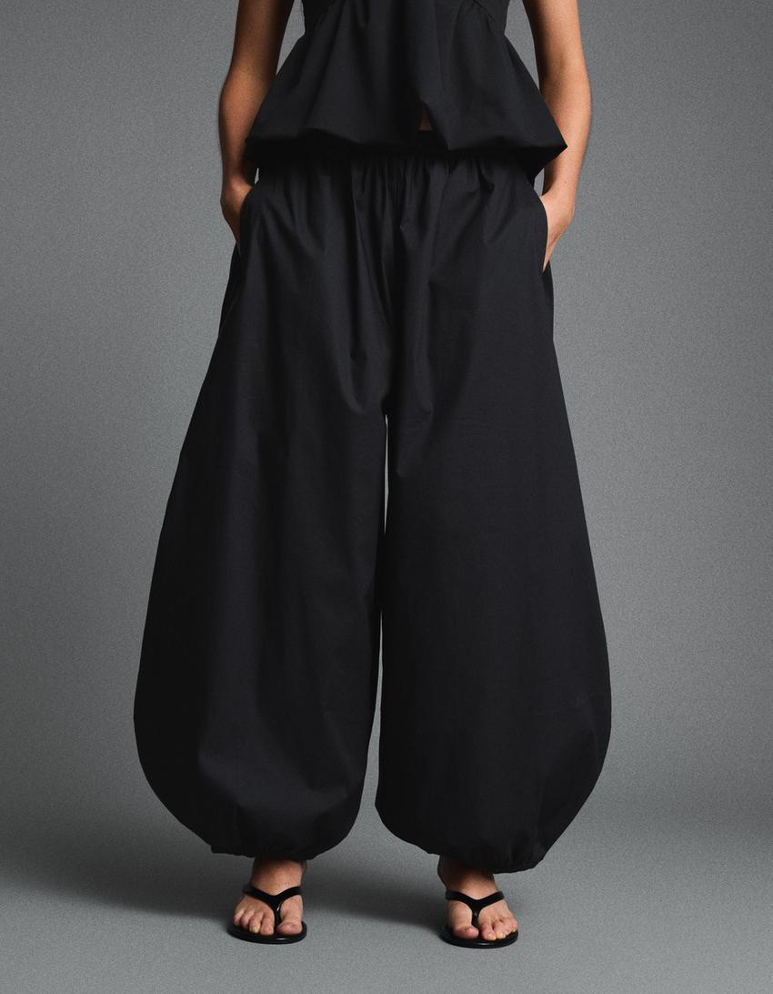 Pantalon bloomer en popeline-Noir