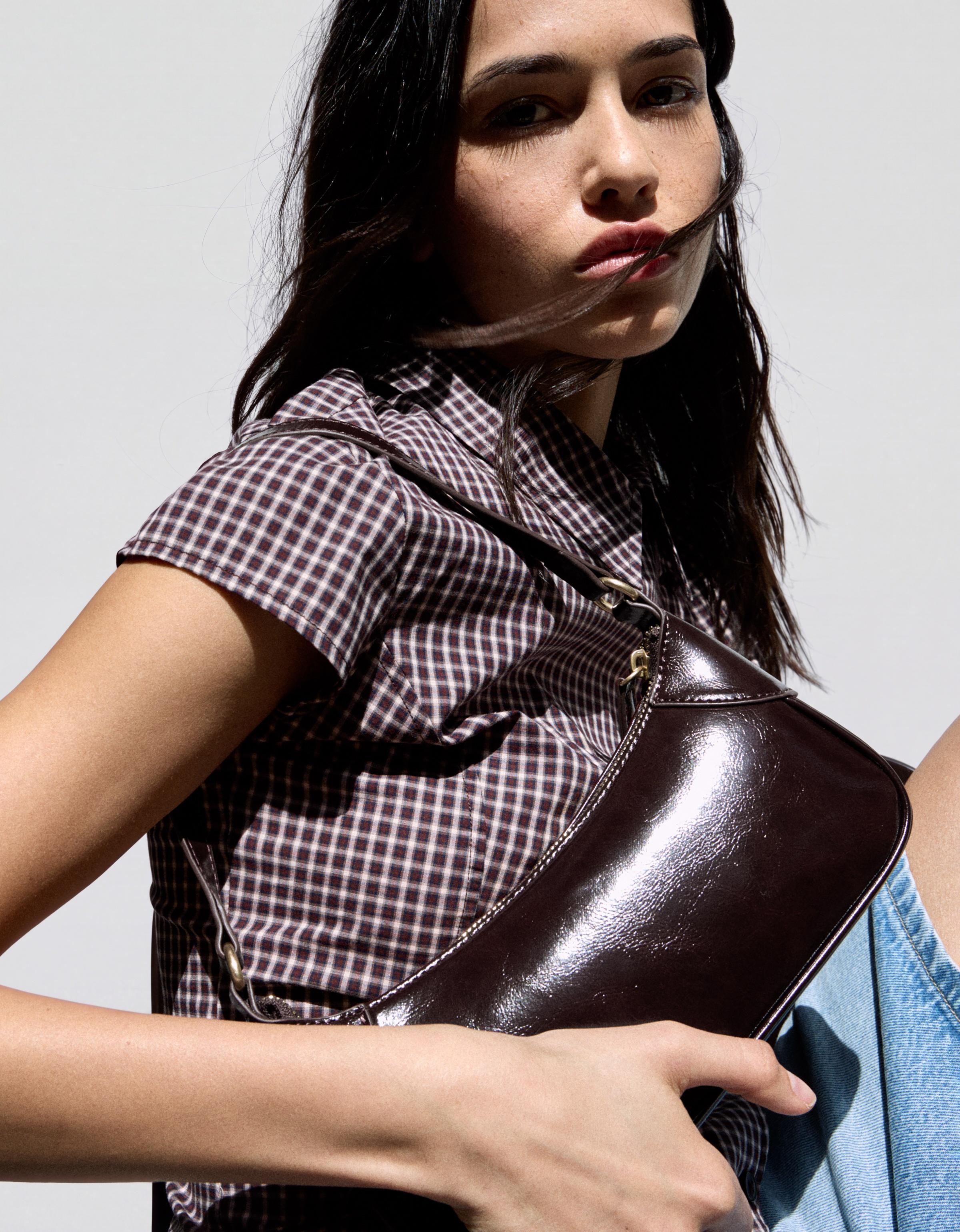 Leather-effect shoulder bag — Brown