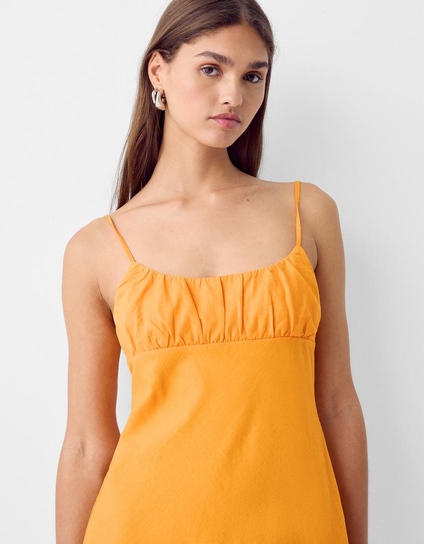 Vestido mini de linho-Laranja-2