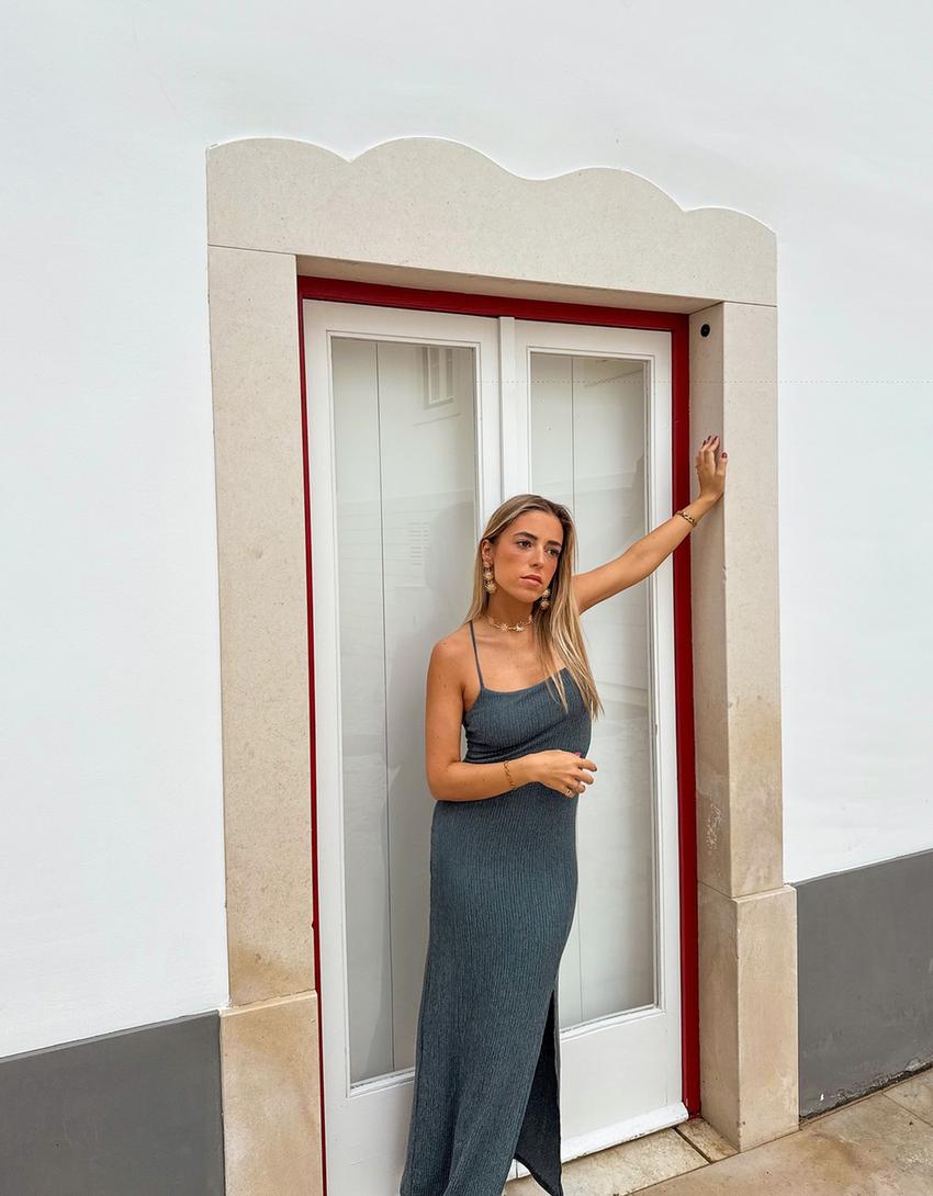 Rustikales Midikleid mit Trägern-Grün