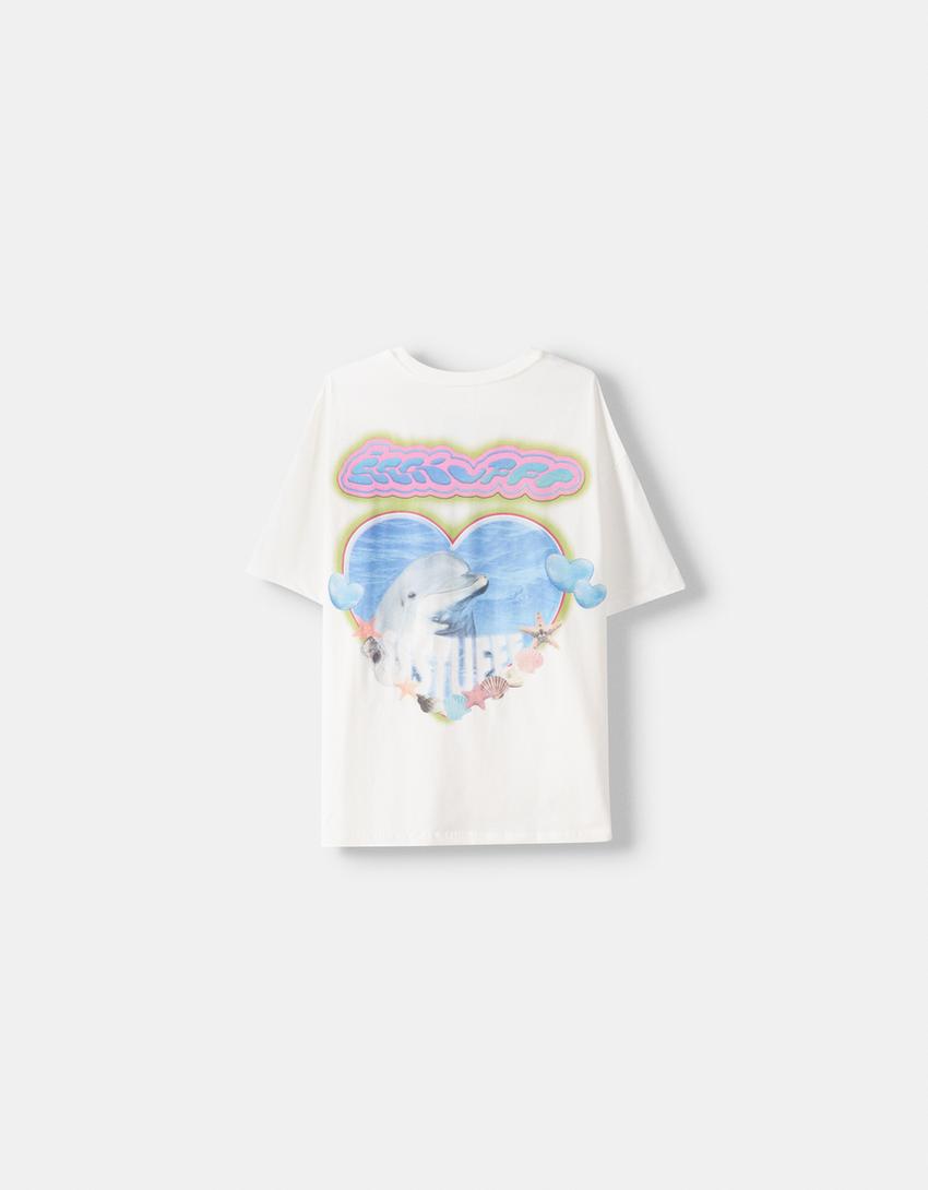 T-shirt SSSTUFFF X BERSHKA manches courtes brillants-Blanc cassé-3