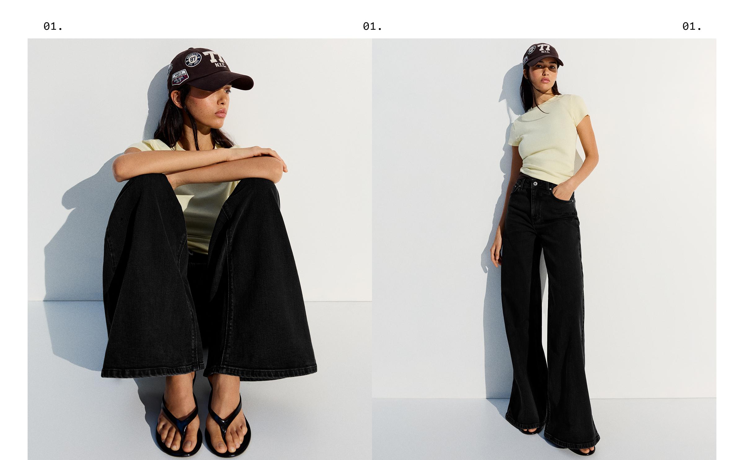 High-waist wide-leg jeans — Black