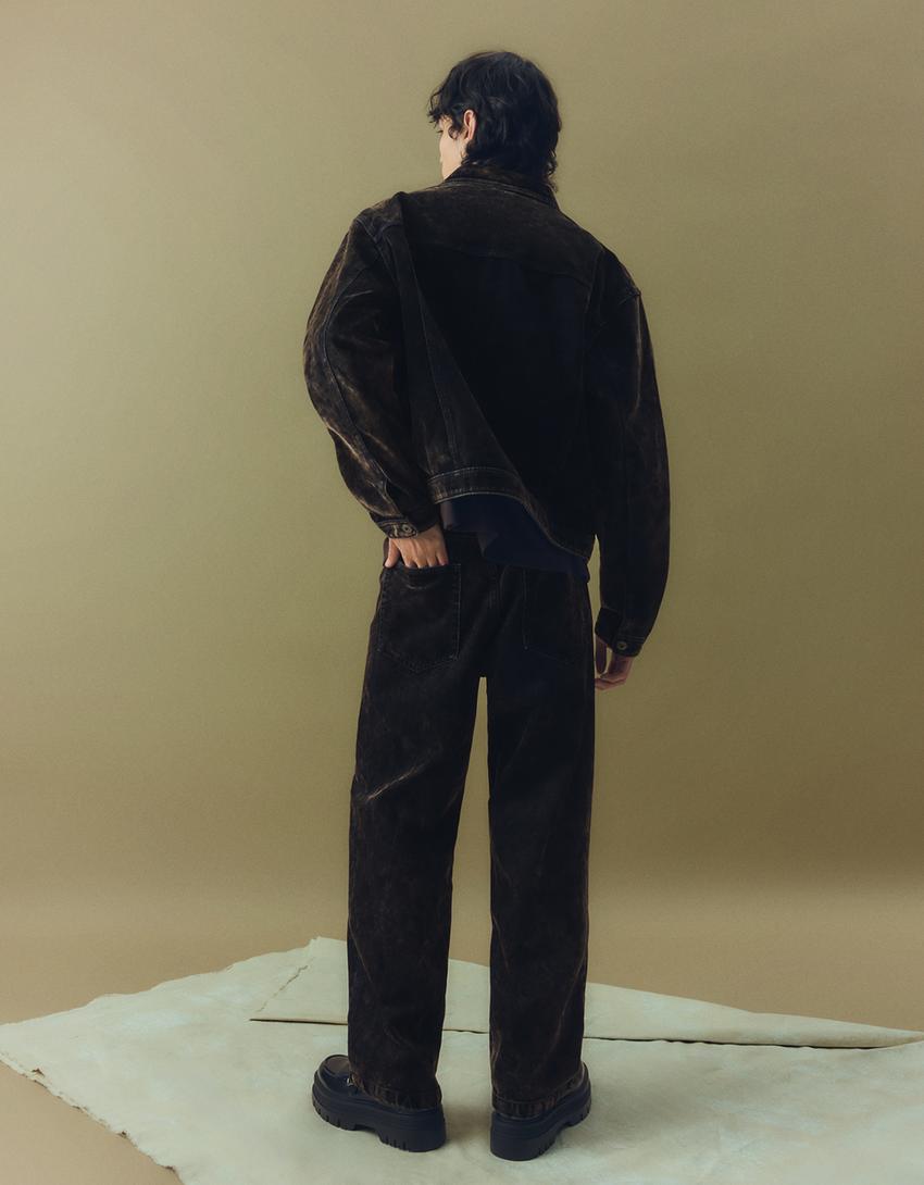 Jeans baggy fit effiloché-Marron