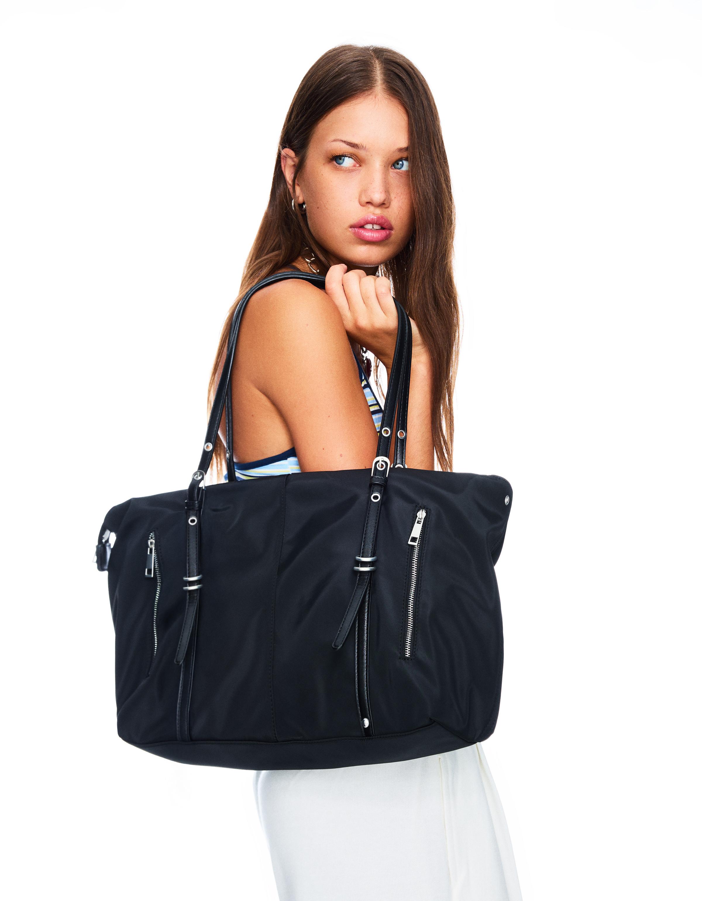 Bershka Shopper Aus Kunstleder Damen Schwarz