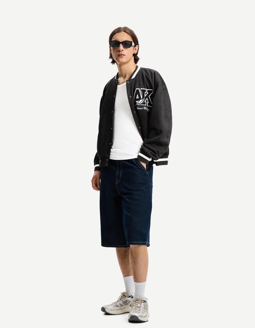 Cazadora varsity efecto suede-Negro-3
